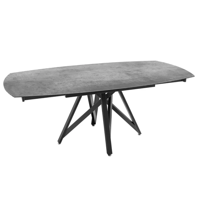 Akante WarholTable moderne en céramique extensible avec pied central design en métal noir* Table De Salle à Manger