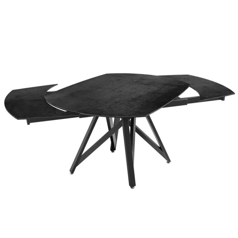 Akante WarholTable moderne en céramique extensible avec pied central design en métal noir* Table De Salle à Manger