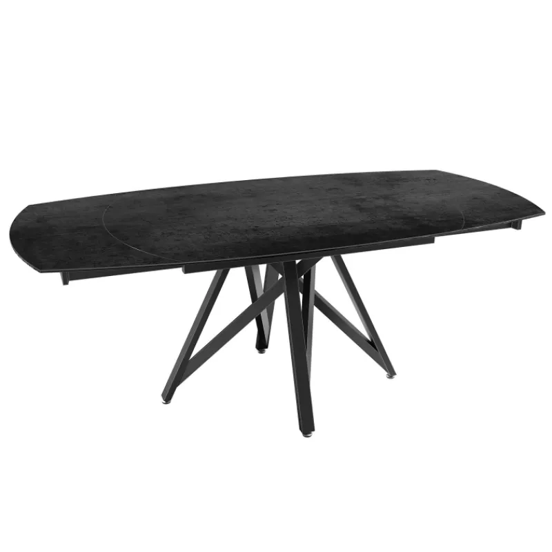 Akante WarholTable moderne en céramique extensible avec pied central design en métal noir* Table De Salle à Manger