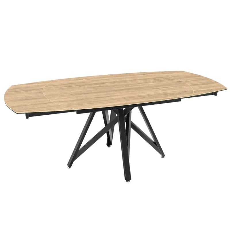 Akante WarholTable moderne en céramique extensible avec pied central design en métal noir* Table De Salle à Manger