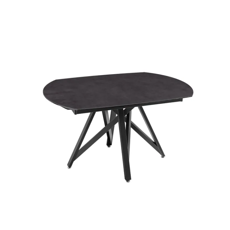 Akante WarholTable moderne en céramique extensible avec pied central design en métal noir* Table De Salle à Manger