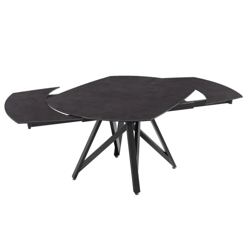 Akante WarholTable moderne en céramique extensible avec pied central design en métal noir* Table De Salle à Manger