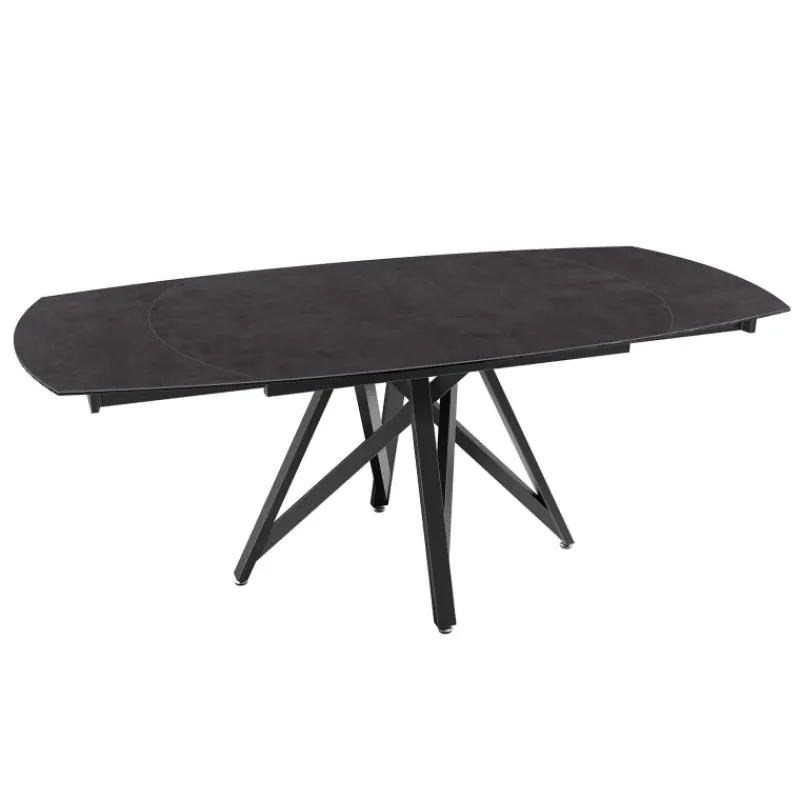 Akante WarholTable moderne en céramique extensible avec pied central design en métal noir* Table De Salle à Manger