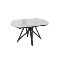 Akante WarholTable moderne en céramique extensible avec pied central design en métal noir* Table De Salle à Manger