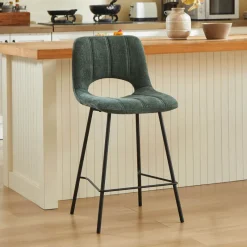WilliamTabouret cosy en tissu avec pieds en métal noir* Tabouret Snack (assise +/- 65 Cm)|Tabouret De Bar (assise +/- 80 Cm)