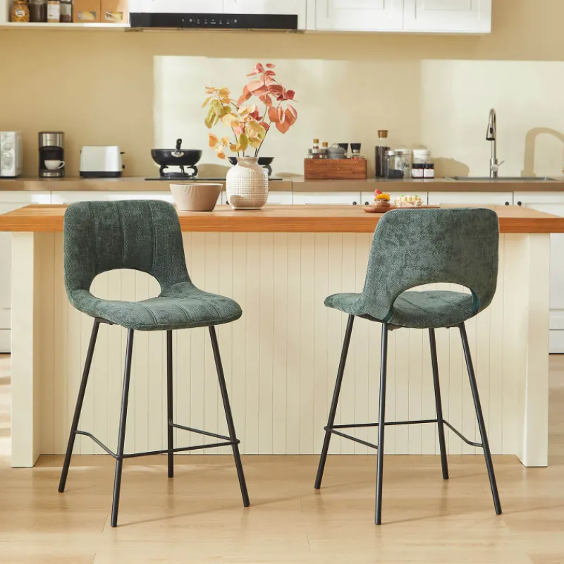 WilliamTabouret cosy en tissu avec pieds en métal noir* Tabouret Snack (assise +/- 65 Cm)|Tabouret De Bar (assise +/- 80 Cm)