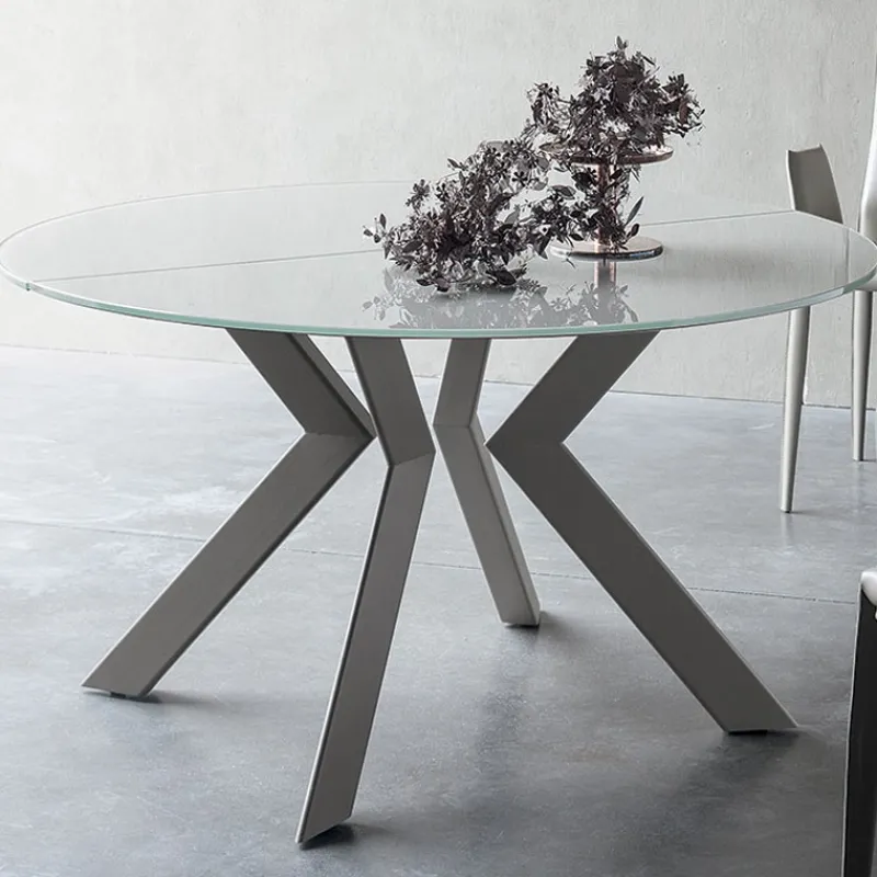 Tomasella Zoe Table ronde design extensible en verre extralight blanc et métal* Table De Salle à Manger